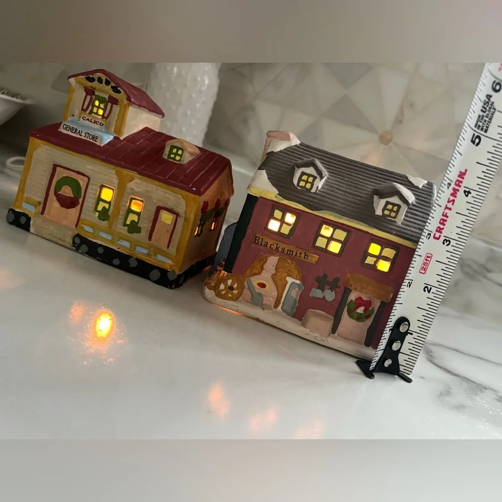 (2) Vintage Dickens Ceramic Village Christmas Cottagecore Houses With Lights